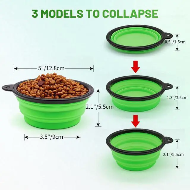 Alt view image 3 of 7 - Dog Bowl Pet Collapsible Bowls, 2 Pack for Cats Dogs, Portable Pet Feeding Watering Dish for Walking Parking Traveling with 2 Carabiners (Small, Blue+Green)