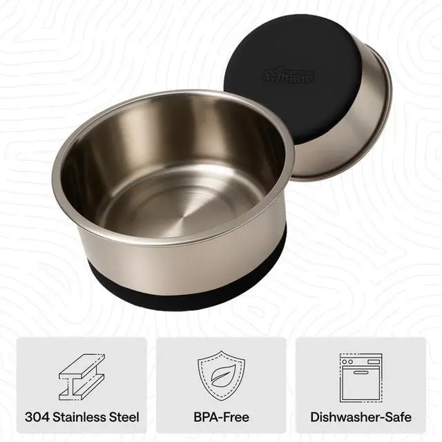 Alt view image 6 of 7 - Dog Bowls, Food Grade 304 Stainless Steel, Holds 2 Cups Each (16 fl oz) Food and Water Bowl for Feeding Dogs and Cats, Dishwasher Safe, Rust Resistant, BPA Free Rubber Base Set of 2 Black