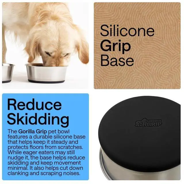 Alt view image 3 of 7 - Dog Bowls, Food Grade 304 Stainless Steel, Holds 2 Cups Each (16 fl oz) Food and Water Bowl for Feeding Dogs and Cats, Dishwasher Safe, Rust Resistant, BPA Free Rubber Base Set of 2 Black