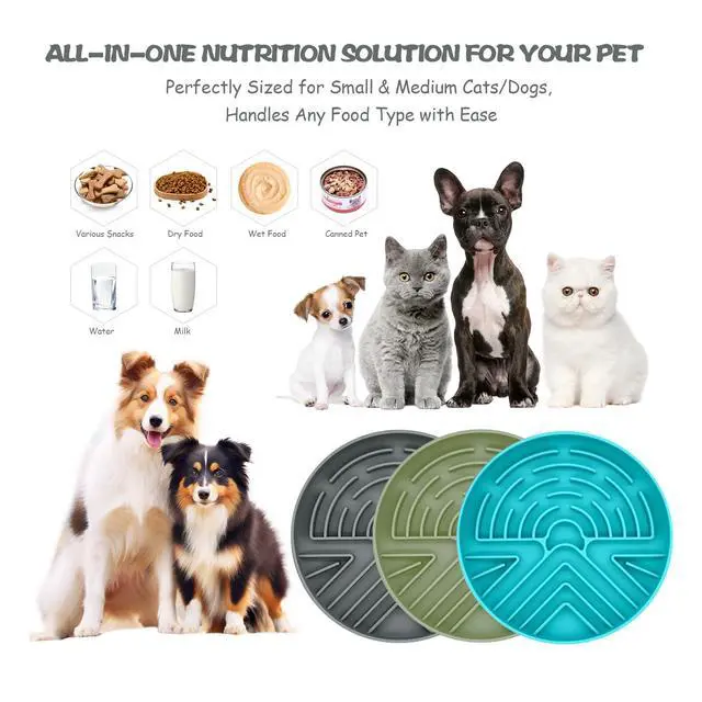 Alt view image 2 of 7 - Slow Feeder Dog Bowl for Large & Small Pets, Anti Choking Puzzle Dog Food Bowl with Non-Slip Base, Interactive Pet Slow Eating, Silicone Cat Feeder for Puppies & Cats(Grey Green)