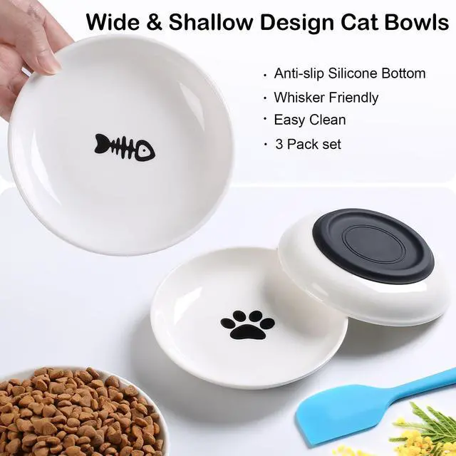 Alt view image 3 of 7 - Cat Food Bowl,Healthy Ceramic Cat Bowls for Indoor Cats,Anti Whisker Fatigue Cats Dishes Set,Shallow Wide Kitten Plates for Food and Water,Non-Slip Silicone Bottom,6 Pack