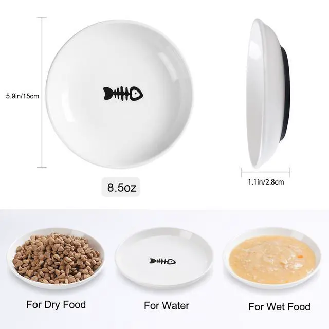 Alt view image 4 of 7 - Cat Food Bowl,Healthy Ceramic Cat Bowls for Indoor Cats,Anti Whisker Fatigue Cats Dishes Set,Shallow Wide Kitten Plates for Food and Water,Non-Slip Silicone Bottom,6 Pack