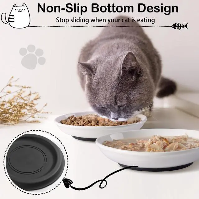 Alt view image 7 of 7 - Cat Food Bowl,Healthy Ceramic Cat Bowls for Indoor Cats,Anti Whisker Fatigue Cats Dishes Set,Shallow Wide Kitten Plates for Food and Water,Non-Slip Silicone Bottom,6 Pack