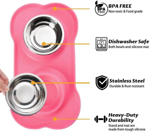 Alt view image 2 of 7 - Pet Dog Bowls 2 Stainless Steel Dog Bowl with No Spill Non-Skid Silicone Mat + Pet Food Scoop Water and Food Feeder Bowls for Feeding Small Medium Large Dogs Cats Puppies (S, Pink)