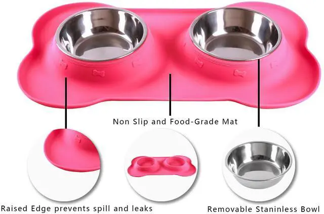 Alt view image 3 of 7 - Pet Dog Bowls 2 Stainless Steel Dog Bowl with No Spill Non-Skid Silicone Mat + Pet Food Scoop Water and Food Feeder Bowls for Feeding Small Medium Large Dogs Cats Puppies (S, Pink)