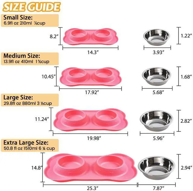 Alt view image 4 of 7 - Pet Dog Bowls 2 Stainless Steel Dog Bowl with No Spill Non-Skid Silicone Mat + Pet Food Scoop Water and Food Feeder Bowls for Feeding Small Medium Large Dogs Cats Puppies (S, Pink)