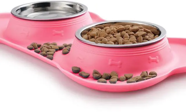 Alt view image 5 of 7 - Pet Dog Bowls 2 Stainless Steel Dog Bowl with No Spill Non-Skid Silicone Mat + Pet Food Scoop Water and Food Feeder Bowls for Feeding Small Medium Large Dogs Cats Puppies (S, Pink)