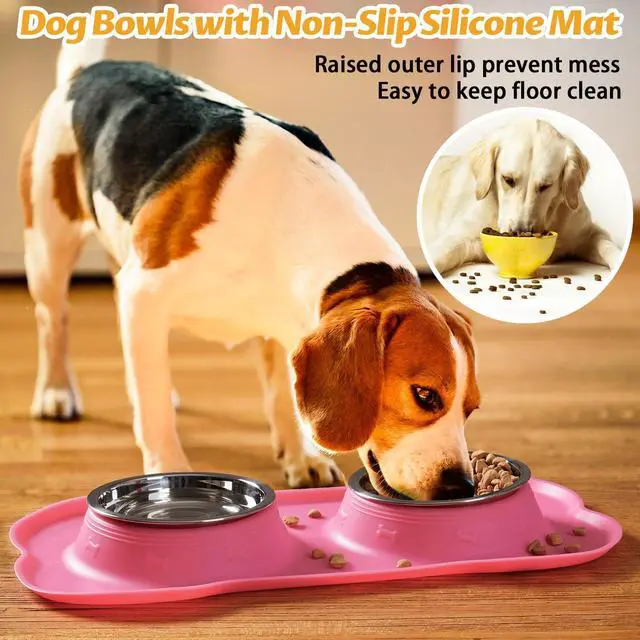 Alt view image 6 of 7 - Pet Dog Bowls 2 Stainless Steel Dog Bowl with No Spill Non-Skid Silicone Mat + Pet Food Scoop Water and Food Feeder Bowls for Feeding Small Medium Large Dogs Cats Puppies (S, Pink)