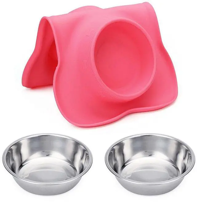 Alt view image 7 of 7 - Pet Dog Bowls 2 Stainless Steel Dog Bowl with No Spill Non-Skid Silicone Mat + Pet Food Scoop Water and Food Feeder Bowls for Feeding Small Medium Large Dogs Cats Puppies (S, Pink)
