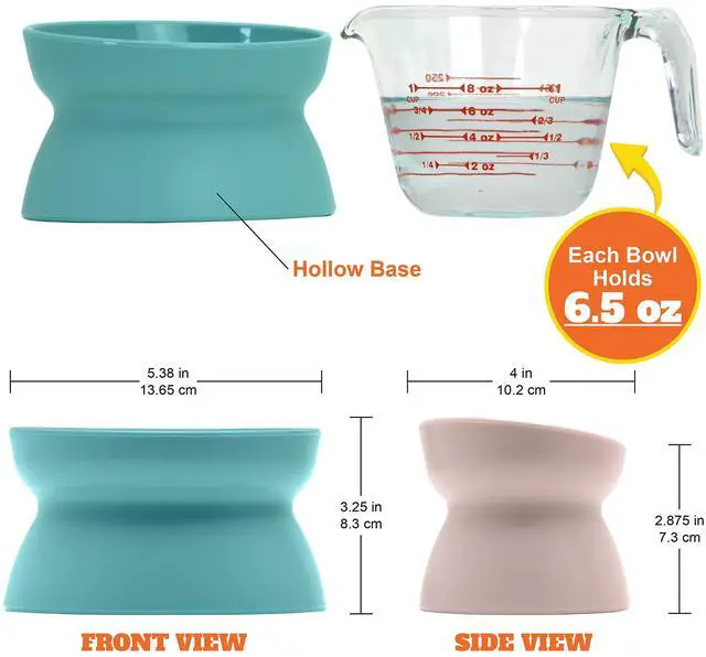 Alt view image 2 of 6 - Elevated Cat Bowls (Set of 2), Whisker-Friendly Raised Cat Food & Water Dishes, Modern Pedestal Design, Dishwasher Safe, 6.5 oz Each Teal & Light Pink