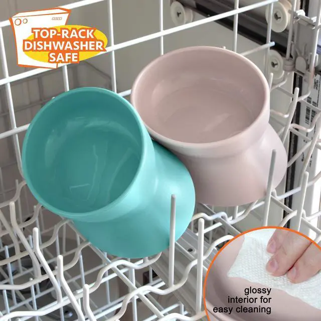 Alt view image 6 of 6 - Elevated Cat Bowls (Set of 2), Whisker-Friendly Raised Cat Food & Water Dishes, Modern Pedestal Design, Dishwasher Safe, 6.5 oz Each Teal & Light Pink