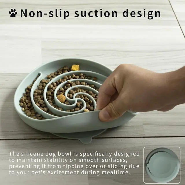 Alt view image 2 of 7 - Slow Feeder Dog Bowls, Dishwasher Microwave Safe Silicone Puppy Puzzle Bowl with Non-Slip Design for Eating (Grey Green)