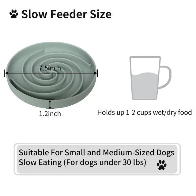 Alt view image 6 of 7 - Slow Feeder Dog Bowls, Dishwasher Microwave Safe Silicone Puppy Puzzle Bowl with Non-Slip Design for Eating (Grey Green)