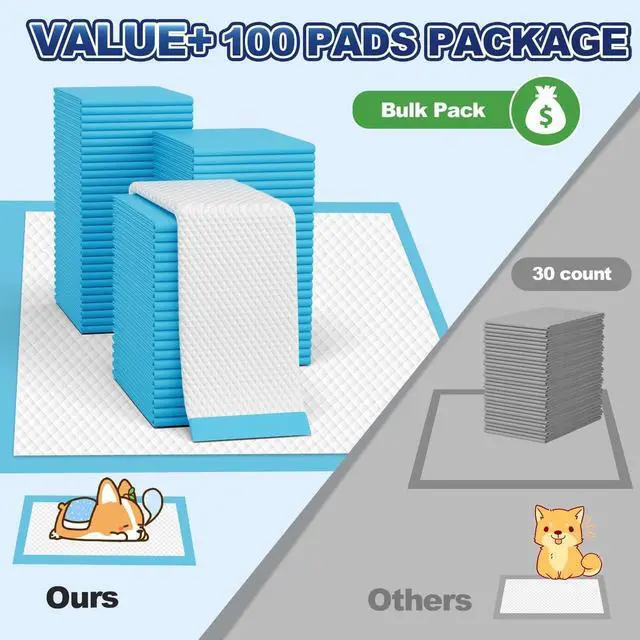 Alt view image 2 of 7 - Puppy Pads XL 100 Count, Dog Pee Pads Extra Large, 34"x28" Pee Pads for Dogs, X-Large Disposable Dog Training Pads Super Absorbent&Leak-Proof, Crate Potty Piddle Pads for Doggy, Pet Supplies