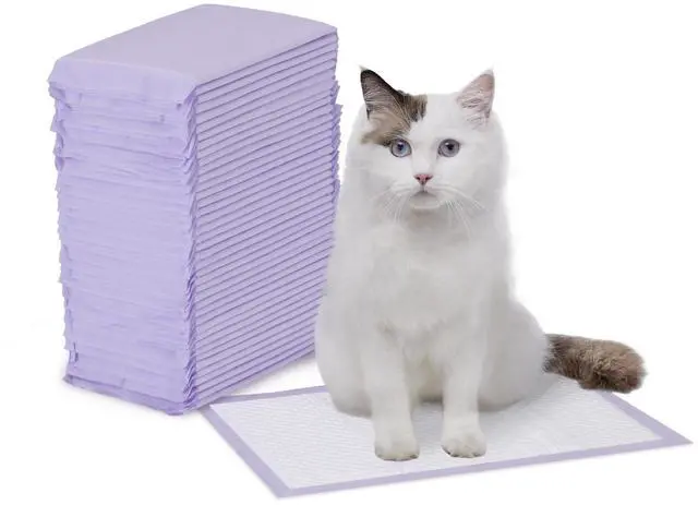 Main image of Cat Litter Pee Pads, Odor Control with Fresh Scent, Super Absorbent, Disposable, Universal Fit Litter Box, Purple and White, 40 Count