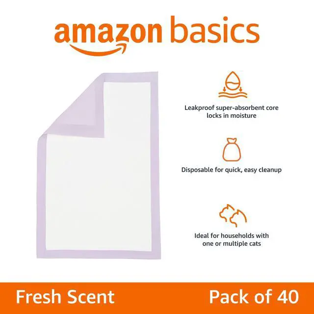 Alt view image 2 of 4 - Cat Litter Pee Pads, Odor Control with Fresh Scent, Super Absorbent, Disposable, Universal Fit Litter Box, Purple and White, 40 Count