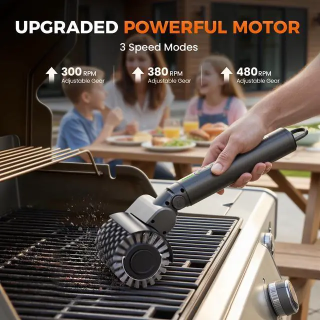 Alt view image 2 of 7 - Electric Grill Brush for Outdoor, 2026 TikTok BBQ Grill Cleaner with 3 Heads, 3-Speed & Angle Adjust Cordless Rotary Grill Brush, 150Mins Runtime Grill Cleaning Brush for Barbecue Grates