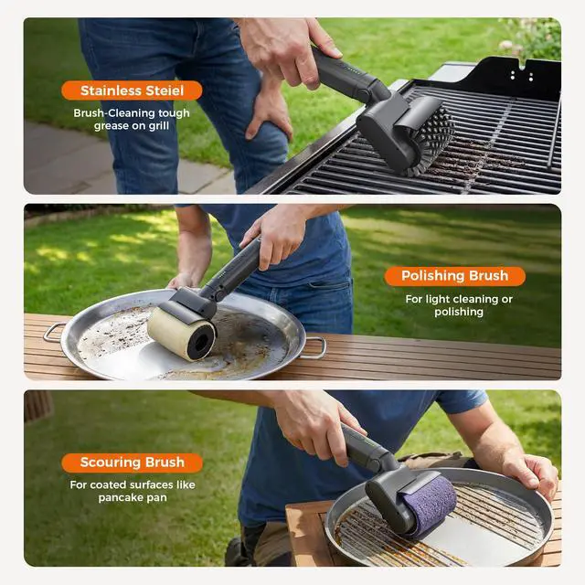 Alt view image 6 of 7 - Electric Grill Brush for Outdoor, 2026 TikTok BBQ Grill Cleaner with 3 Heads, 3-Speed & Angle Adjust Cordless Rotary Grill Brush, 150Mins Runtime Grill Cleaning Brush for Barbecue Grates
