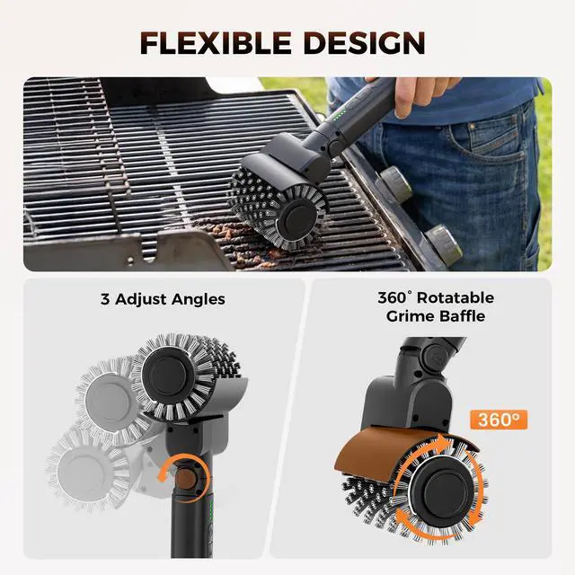 Alt view image 4 of 7 - Electric Grill Brush for Outdoor, 2026 TikTok BBQ Grill Cleaner with 3 Heads, 3-Speed & Angle Adjust Cordless Rotary Grill Brush, 150Mins Runtime Grill Cleaning Brush for Barbecue Grates