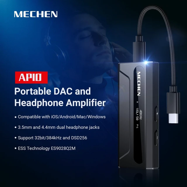 Alt view image 2 of 7 - AP10 USB DAC Dongle 3.5mm/4.4mm HiFi Amp Balanced Black ES9028Q2M+ES9603Q Chipset, PCM384K/DSD256, 4.4mm Balanced 522mW@32, 3.5mm SE 111mW, SNR 120dB, USB-C for iPhone/Android