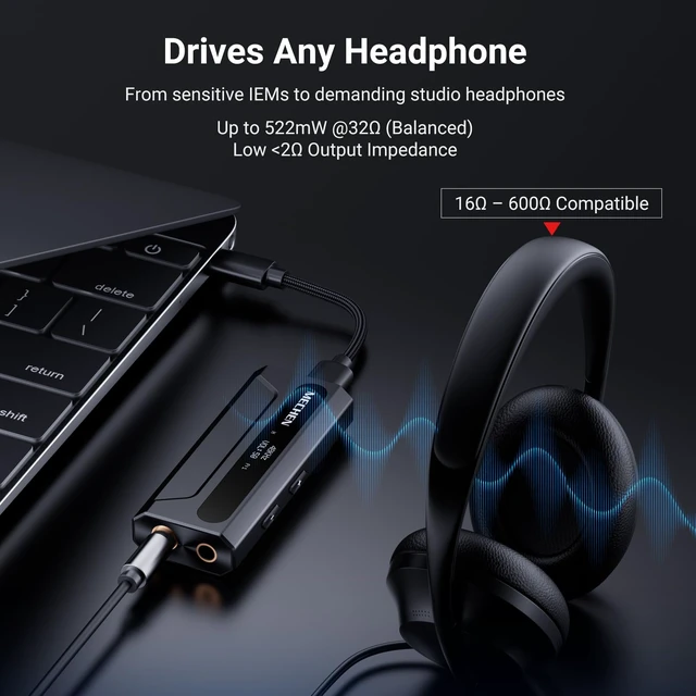 Alt view image 6 of 7 - AP10 USB DAC Dongle 3.5mm/4.4mm HiFi Amp Balanced Black ES9028Q2M+ES9603Q Chipset, PCM384K/DSD256, 4.4mm Balanced 522mW@32, 3.5mm SE 111mW, SNR 120dB, USB-C for iPhone/Android