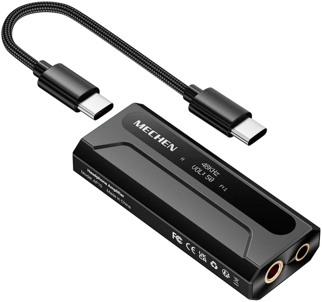 Main image of AP10 USB DAC Dongle 3.5mm/4.4mm HiFi Amp Balanced Black ES9028Q2M+ES9603Q Chipset, PCM384K/DSD256, 4.4mm Balanced 522mW@32, 3.5mm SE 111mW, SNR 120dB, USB-C for iPhone/Android