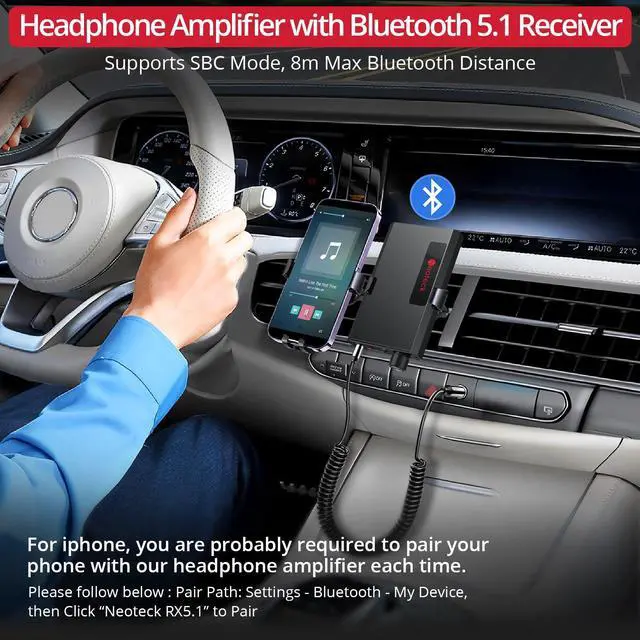 Alt view image 3 of 7 - Portable 3.5mm Headphone Amplifier with Bluetooth 5.1 Receiver, Bass Boost Switch, 16-300 Ohm HiFi Earphone Amp, Aluminum Matte Surface