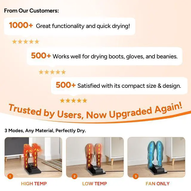 Alt view image 3 of 7 - Boot Dryer Shoe Dryer, Glove & Boot Warmer with Heat Blower, Portable Adjustable Rack and Timer, Folding Design & Quick Drying for Shoes, Gloves, Hats, Socks, Ski Boots