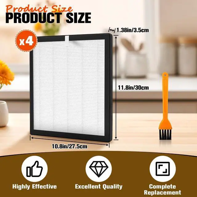 Alt view image 2 of 7 - TZ-K2 Air Purifier Replacement Filter, H13 True HEPA & Activated Carbon, Compatible with ToLife TZ-K2 Air Cleaner 4-Pack Filters with Cleaning Brush