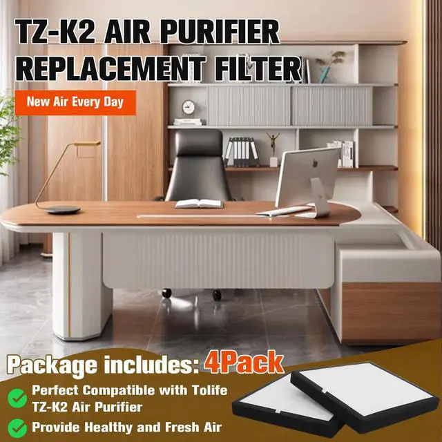 Alt view image 6 of 7 - TZ-K2 Air Purifier Replacement Filter, H13 True HEPA & Activated Carbon, Compatible with ToLife TZ-K2 Air Cleaner 4-Pack Filters with Cleaning Brush