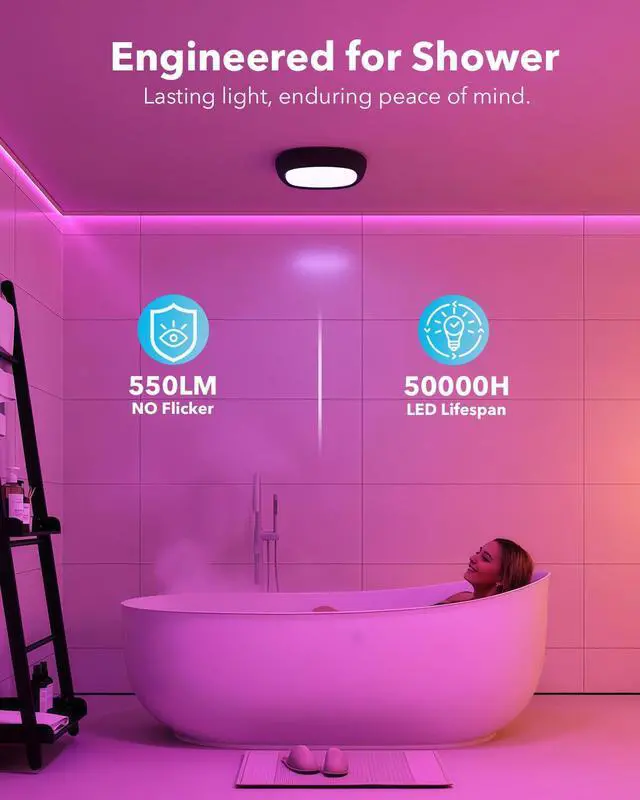 Alt view image 4 of 7 - 2 Pcs Motion Sensor Rechargeable Ceiling Light with Remote, 12000mAh 550LM Wireless IP54 Waterproof Shower Light, Battery Operated RGB Closet Lights Sensored LED Overhead Lighting No Wiring for Garage