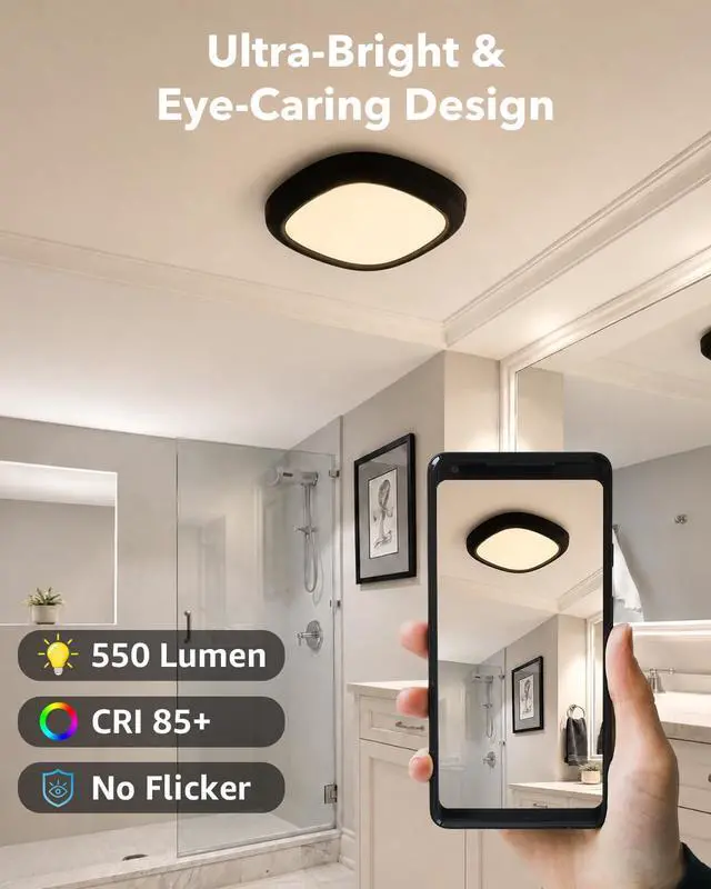 Alt view image 7 of 7 - 2 Pcs Motion Sensor Rechargeable Ceiling Light with Remote, 12000mAh 550LM Wireless IP54 Waterproof Shower Light, Battery Operated RGB Closet Lights Sensored LED Overhead Lighting No Wiring for Garage