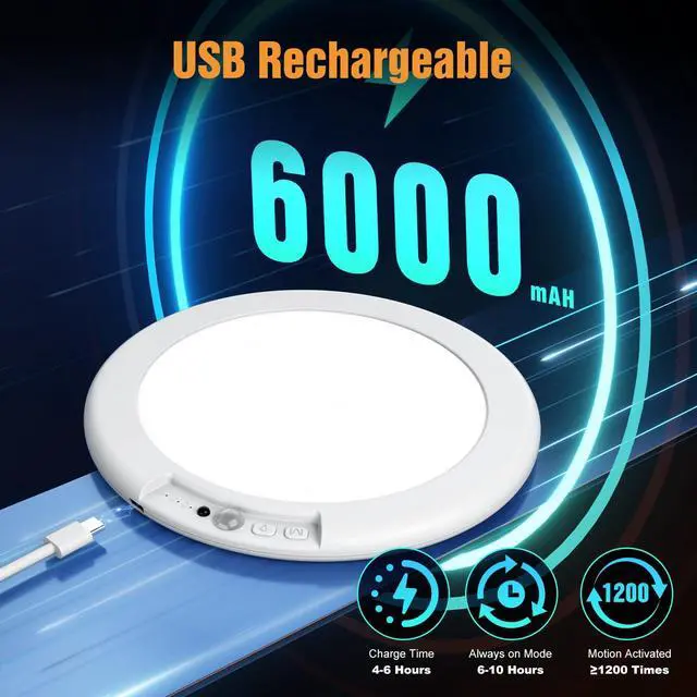 Alt view image 2 of 7 - 2 Pack Rechargeable Motion Sensor Closet Light, Wireless Ceiling Light Battery Operated Shower Light with Remote, Magnetic Dimmable Timing Motion Sensor Light for Shower Closet Bathroom