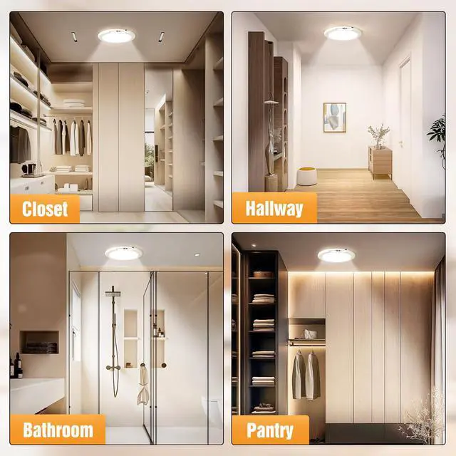 Alt view image 3 of 7 - 2 Pack Rechargeable Motion Sensor Closet Light, Wireless Ceiling Light Battery Operated Shower Light with Remote, Magnetic Dimmable Timing Motion Sensor Light for Shower Closet Bathroom