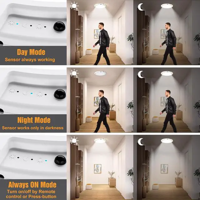 Alt view image 5 of 7 - 2 Pack Rechargeable Motion Sensor Closet Light, Wireless Ceiling Light Battery Operated Shower Light with Remote, Magnetic Dimmable Timing Motion Sensor Light for Shower Closet Bathroom