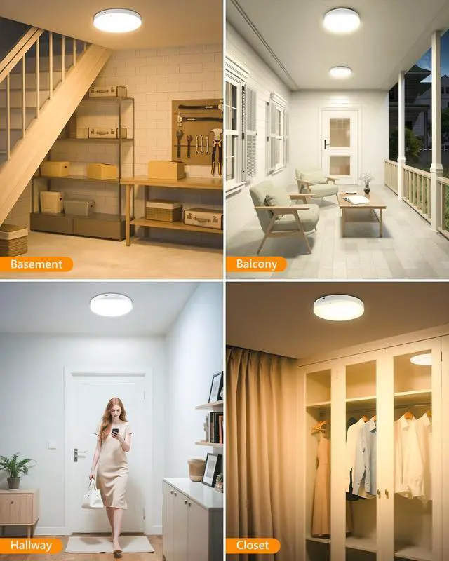 Alt view image 4 of 7 - Rechargeable 8W Motion Sensor Ceiling Light Indoor, No Wiring & Magnetic Stick-On, Remote Control for Color & Brightness, Battery Operated Light for Shower, Closet, Bathroom, Pantry, Hallway, 2-Pack