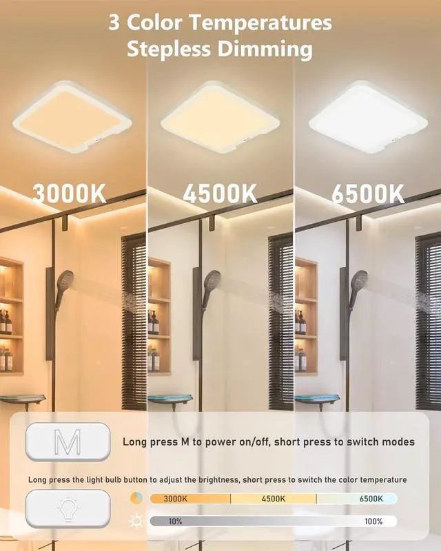 Alt view image 5 of 7 - 2 Pack Rechargeable Motion Sensor Ceiling Lights with Remote, Dimmable Magnetic Mount Closet Light, 7000mAh Battery Operated LED Shower Light, 3 Color Temperatures for Bathroom, Stairs, Hallway,Garage