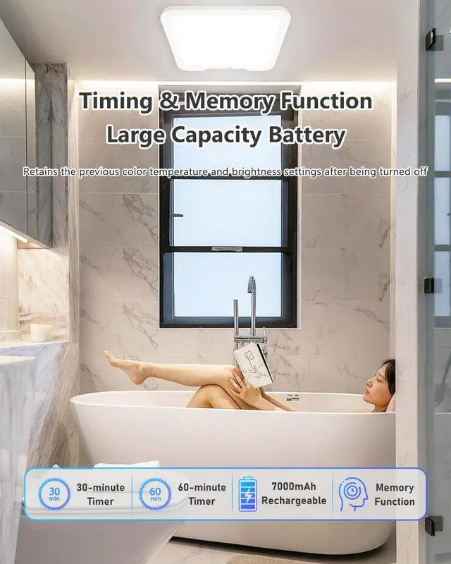 Alt view image 7 of 7 - 2 Pack Rechargeable Motion Sensor Ceiling Lights with Remote, Dimmable Magnetic Mount Closet Light, 7000mAh Battery Operated LED Shower Light, 3 Color Temperatures for Bathroom, Stairs, Hallway,Garage