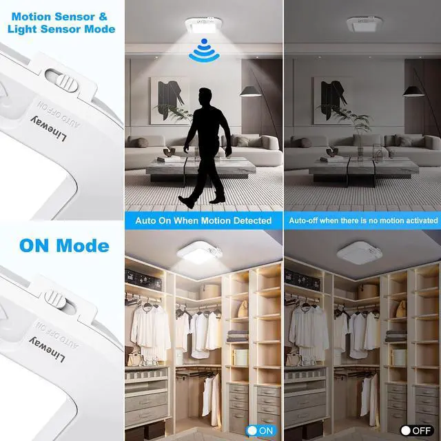 Alt view image 3 of 7 - 2 Pack Battery Operated Ceiling Light Motion Sensor Shower Light, Wireless Closet Lights 6000K LED Bathroom Shower Lamp, Motion Activated Ceiling Lamp for Bathroom Closet Cabinet(Battery Not Included)