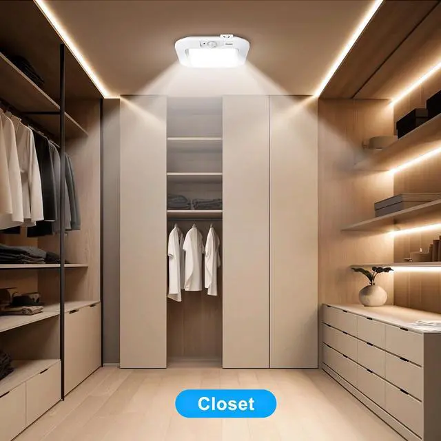 Alt view image 7 of 7 - 2 Pack Battery Operated Ceiling Light Motion Sensor Shower Light, Wireless Closet Lights 6000K LED Bathroom Shower Lamp, Motion Activated Ceiling Lamp for Bathroom Closet Cabinet(Battery Not Included)