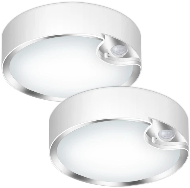 Main image of Motion Sensor Ceiling Light, Battery Operated Closet Lights 2Pack Wireless battery powered, cool white LED, indoor sensor lighting for shower hallway pantry stair bathroom garage shed wall