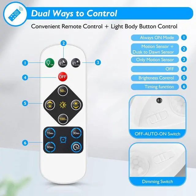 Alt view image 6 of 7 - 2-Pack Motion Sensor LED Ceiling Lights Battery Operated, 7.48Inch 6500K Dimmable Flush Mount Light Fixtures with Remotes, Wireless Ceiling Lamps for Closet Pantry Laundry Garage(Battery Not Included)