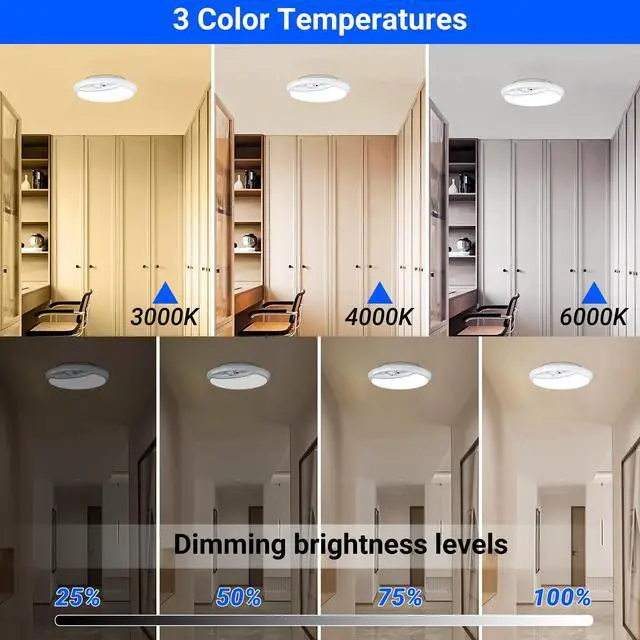 Alt view image 2 of 7 - Rechargeable Motion Sensor Ceiling Light with Remote,Battery Powered Wireless Shower Lights,7.5in 600LM,10000mAh Battery Operated Ceiling Closet Light for Kitchen, Closet, Bathroom, Hallway