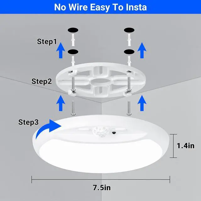 Alt view image 6 of 7 - Rechargeable Motion Sensor Ceiling Light with Remote,Battery Powered Wireless Shower Lights,7.5in 600LM,10000mAh Battery Operated Ceiling Closet Light for Kitchen, Closet, Bathroom, Hallway