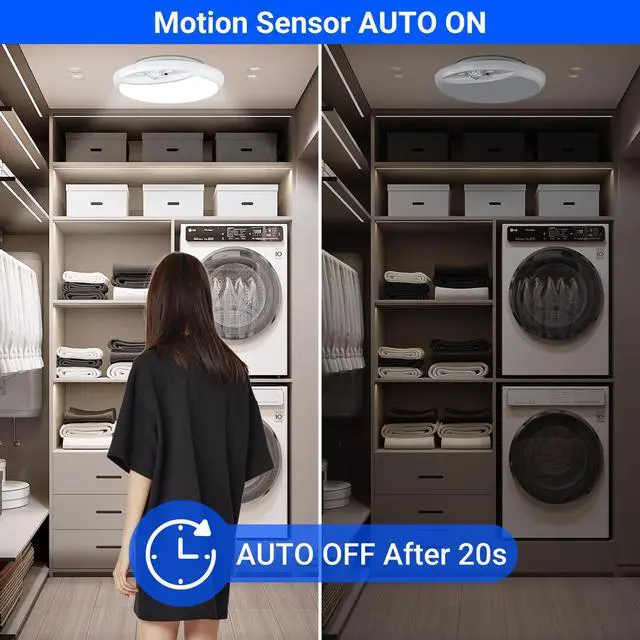 Alt view image 7 of 7 - Rechargeable Motion Sensor Ceiling Light with Remote,Battery Powered Wireless Shower Lights,7.5in 600LM,10000mAh Battery Operated Ceiling Closet Light for Kitchen, Closet, Bathroom, Hallway