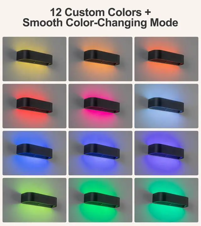 Alt view image 6 of 7 - 2Pcs RGB Wall Light with Remote Control, LED Indoor Wall Sconce, 6000mAh Rechargeable Battery Powered Wall Lamps, 12 Colors Wireless Wall Lamp for Bedroom Living Room Decor