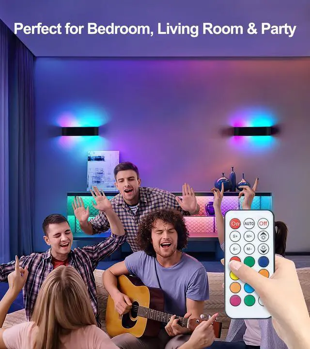 Alt view image 7 of 7 - 2Pcs RGB Wall Light with Remote Control, LED Indoor Wall Sconce, 6000mAh Rechargeable Battery Powered Wall Lamps, 12 Colors Wireless Wall Lamp for Bedroom Living Room Decor