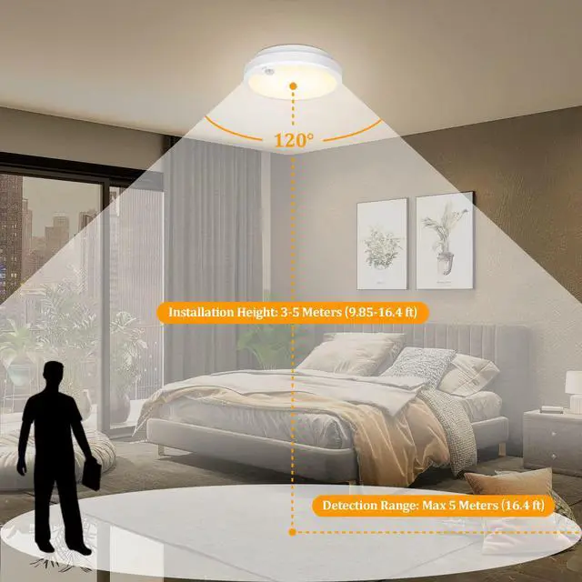 Alt view image 3 of 7 - 2-Pack Battery Operated Motion Sensor LED Ceiling Lights Indoor, Wireless Flush Mount Light Fixture 3000K in 400LM, Battery Powered Ceiling Lamps for Closet Pantry Laundry Stair(Battery Not Included)