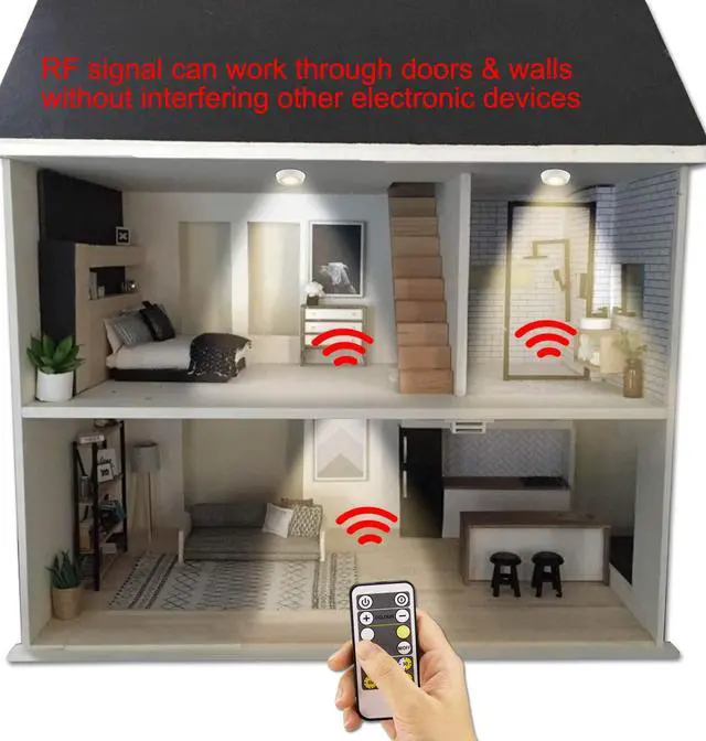 Alt view image 4 of 7 - Wireless Ceiling Light with RF Remote and Motion Detector, Cool Warm White Shower Light,Super Bright Battery Ceiling Light Timer for Closet Hallway Stair Gargage 5.67 Inch, 300Lumens