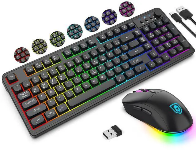 Main image of BT98 Wireless Keyboard and Mouse Combo,Triple Mode 2.4G/Wired/Bluetooth Gaming Keyboard and Mouse,Rechargeable Ergonomic RGB Backlit Light Up Keyboard Mouse with Knob for PC/Mac/Tablet